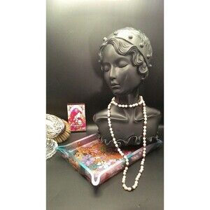 Antique Art Deco Statement Genuine Pearl And Garnet Bead Hand Tied Necklace 28"